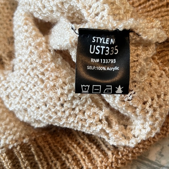 POL Floral Open Tan and Brown oversized L Knit Sweater - Picture 6 of 7